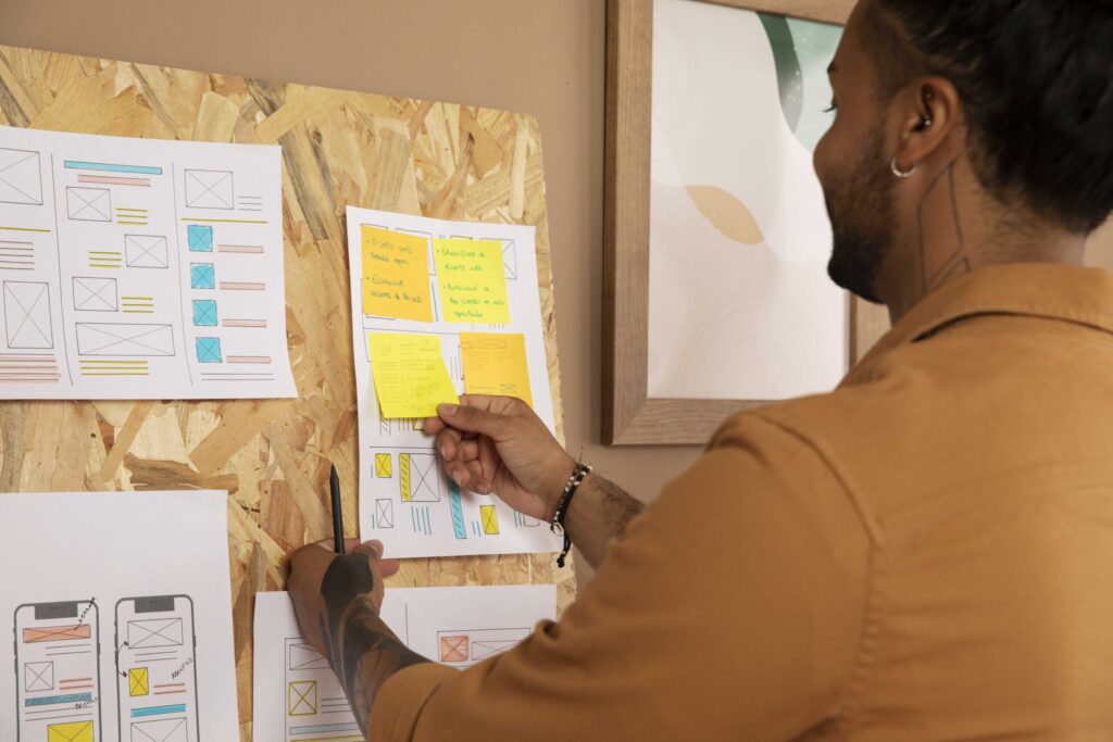 A project manager organizing a board for a website redesign.
